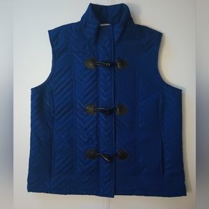 𝅺Christopher & Banks Women's Large Blue Chevron Stitched Quilted Full Zip Vest